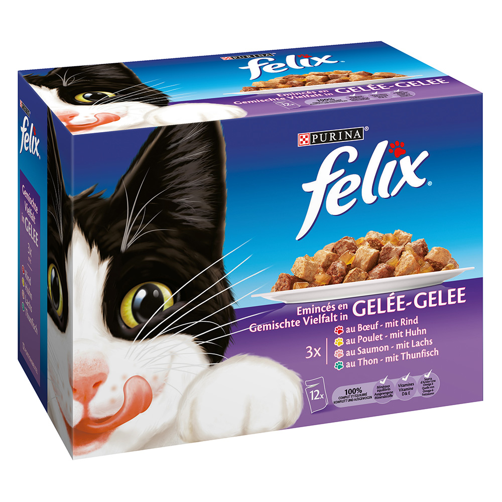 Felix Pâtée Pour Chats Émincés En Gelée Viande Poisson : Les 12 Sachets De 100 G