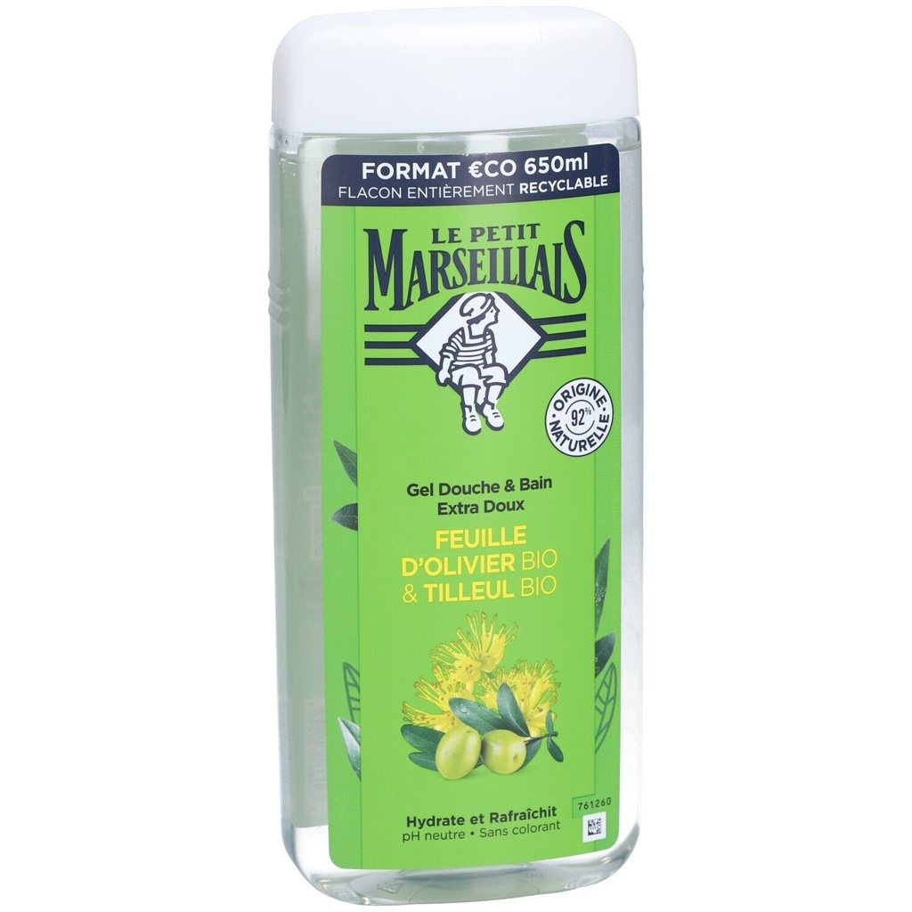 Le Petit Marseillais Gel Douche À La Feuille D'Olivier & Tilleul Hydrate Et Rafraîchit Bio : Le Flacon De 650Ml