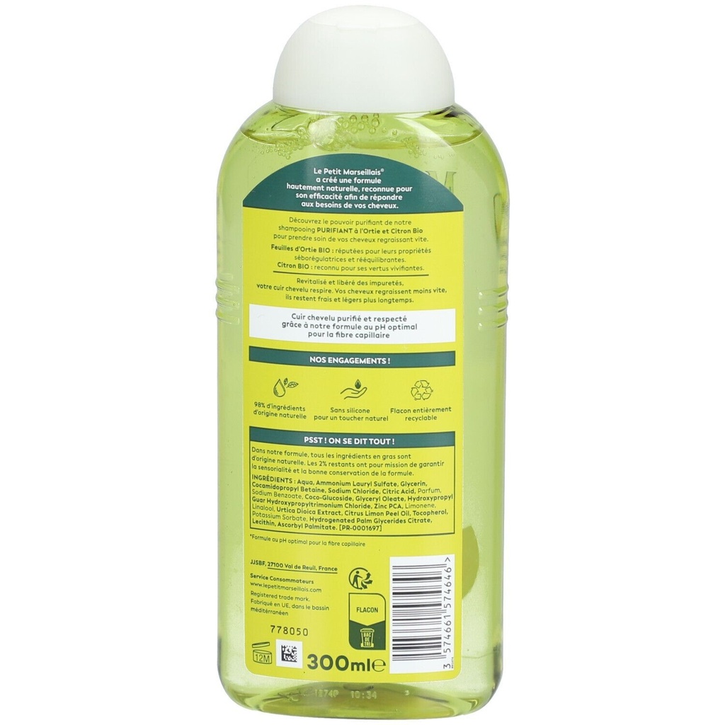 Le Petit Marseillais Shampooing Purifiant Ortie & Citron Bio