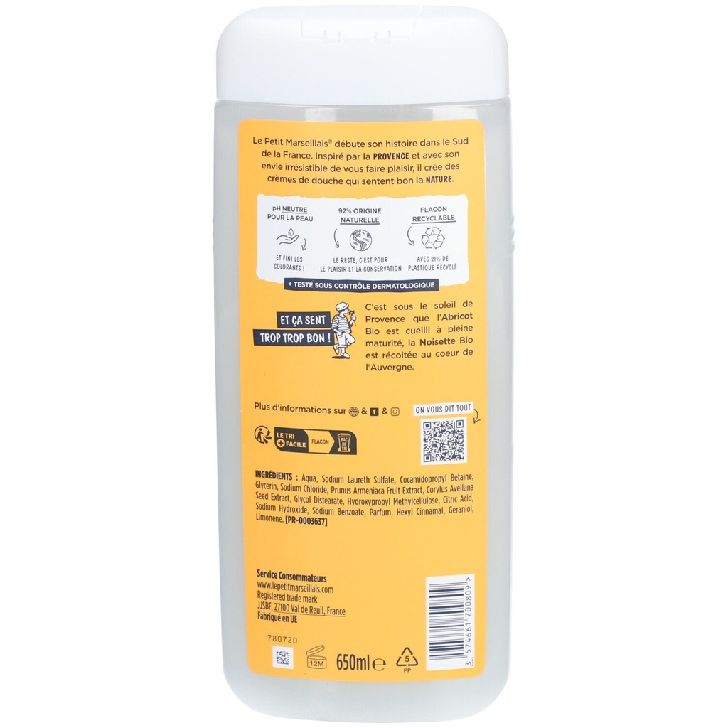 Le Petit Marseillais Crème De Douche & Bain Extra Douce Abricot BIO & Noisette BIO