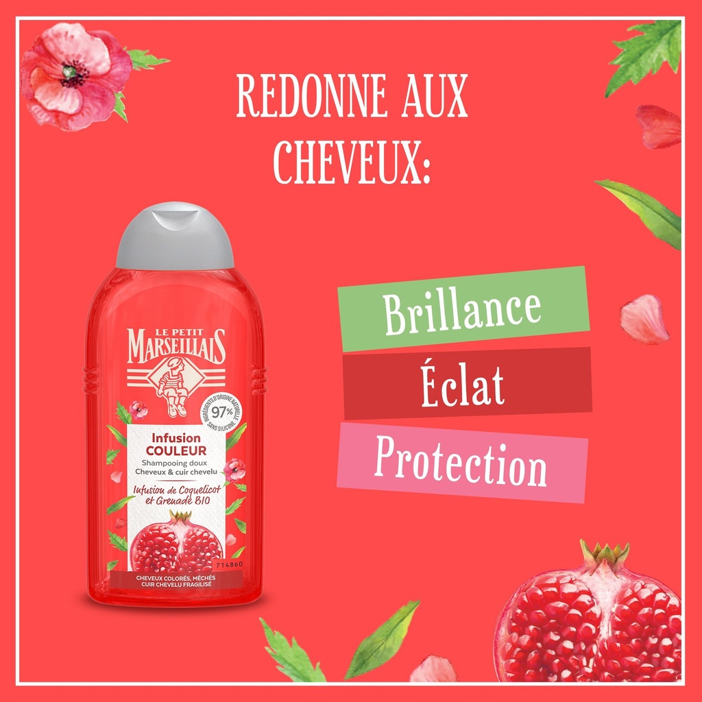 Le P'Tit Marseil'Ais Shp Sublime Couleur Infusion Coquelicot & Grenade Bio 250Ml