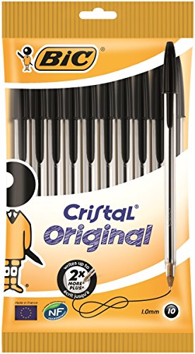 Bic Cristal Original Stylos-Bille Pointe Moyenne (1,0 Mm) Noir, Pochette De 10