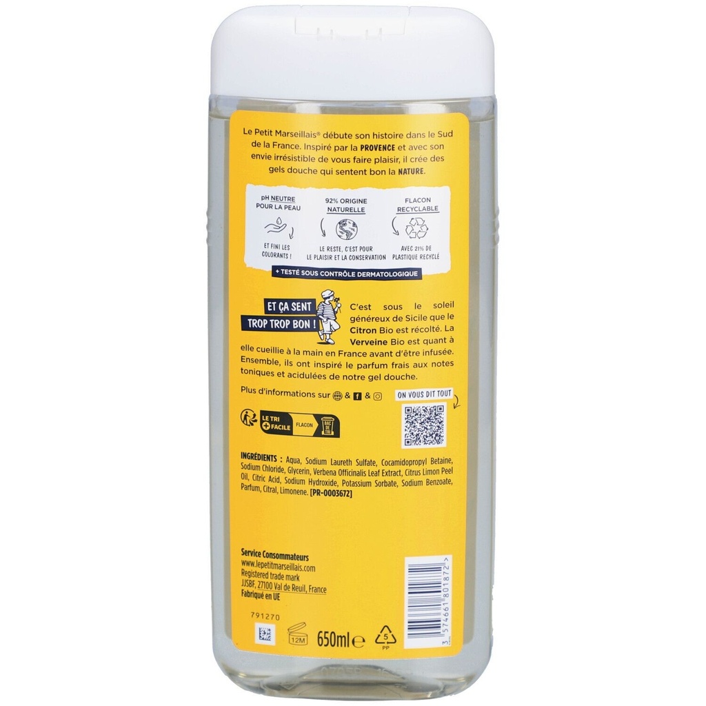 Lpm Douche Extra Doux Verveine Bio & Citron Bio 650 Ml