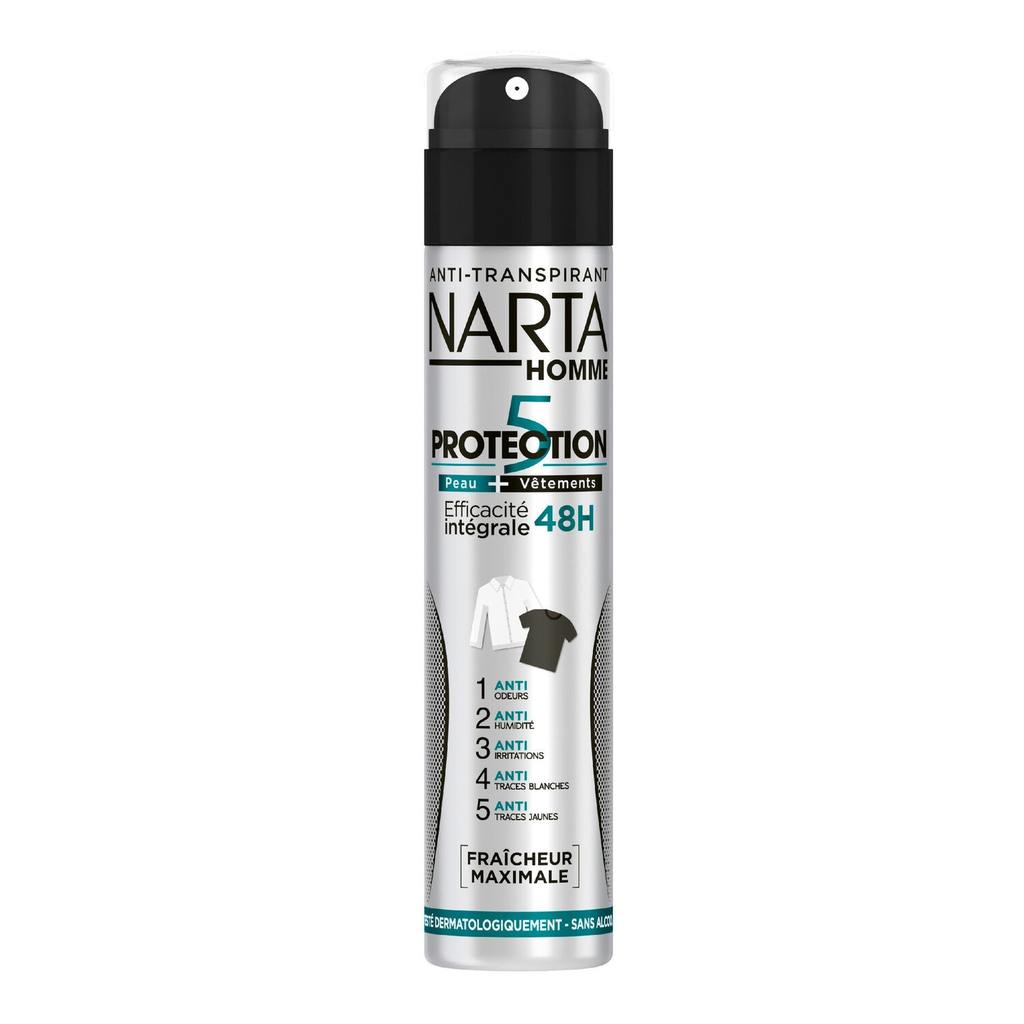 NARTA Déodorant spray homme Anti-traces 5en1 Protection 5 HOMME