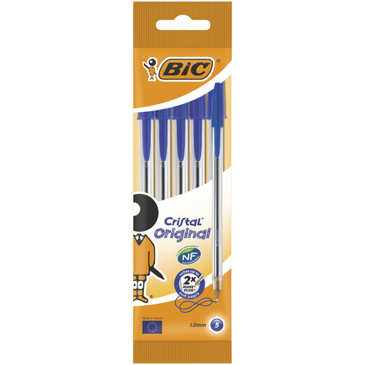 [0070330100749] BIC Stylos bille Cristal Original pointe moyenne bleu, lot de 5