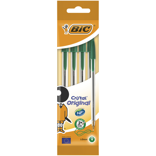 [0070330125001] BIC Cristal Original Ballpoint Pens Medium Point (1.0mm) Green, Pack of 4