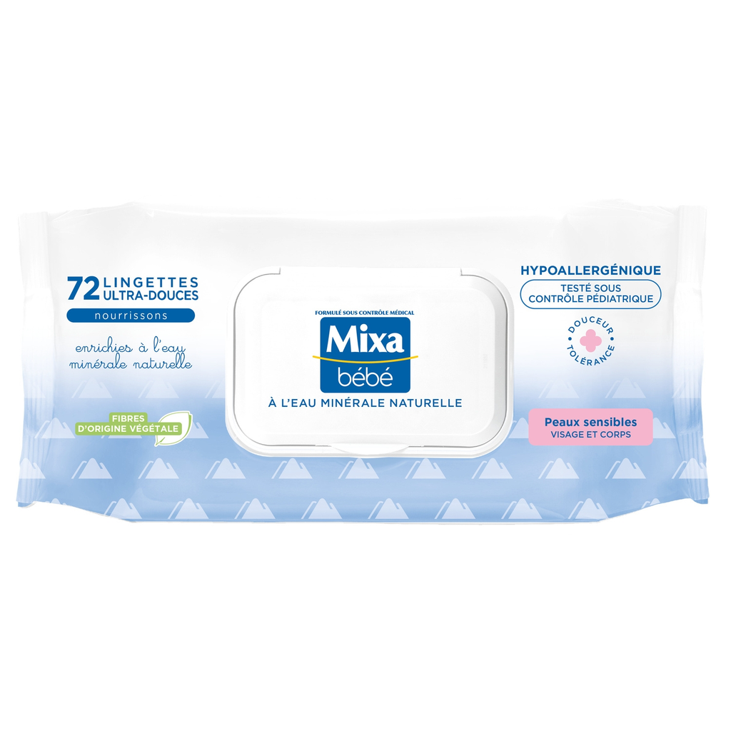 MIXA Toallitas limpiadoras bebé Cuerpo y Rostro Agua Mineral Natural 72 toallitas