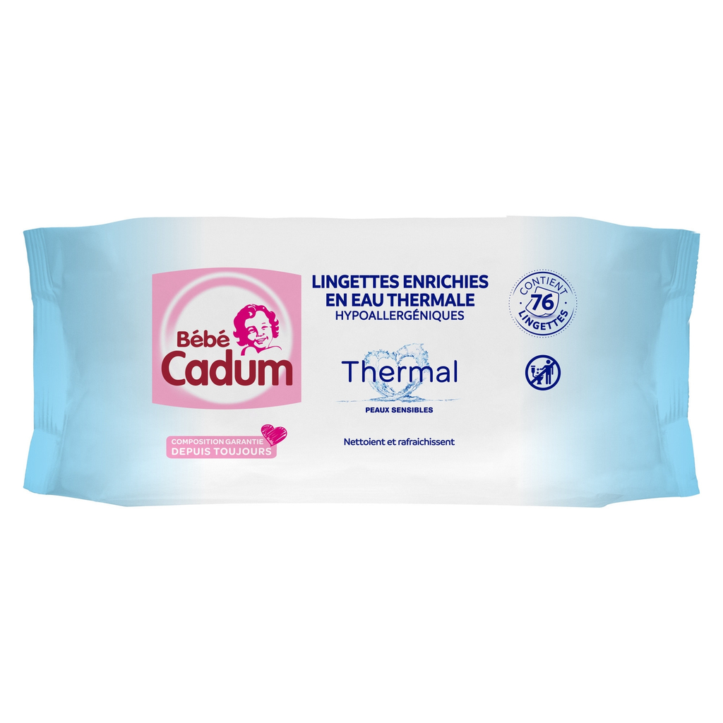 BEBE CADUM Toallitas para bebé al agua termal cuerpo, manos y cara 76 toallitas