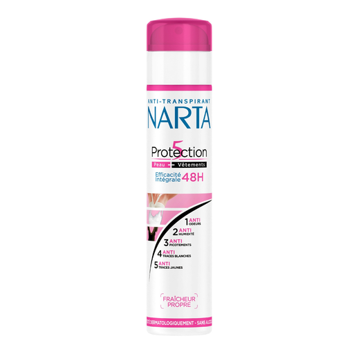 [3600550964660] NARTA Déodorant spray Anti-transpirant 48h 0% Alcool Protection 5-en-1 Fraîcheur propre