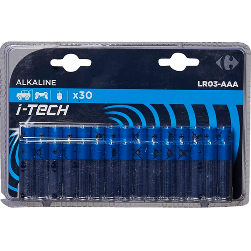 [3606602168642] CARREFOUR Pilha Alcalina LR03/AAA I-Tech, lote de 30