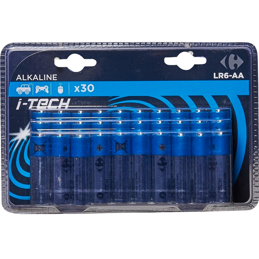 [3606602168659] CARREFOUR Alkaline Battery LR6/AA I-Tech, pack of 30 batteries