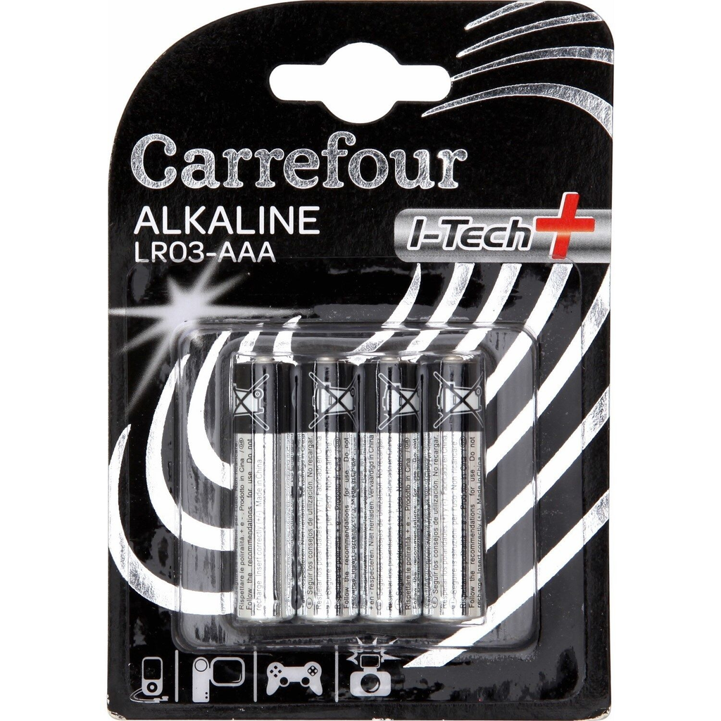 CARREFOUR Pilas Alcalinas LR3/AAA 1,5 V I-Tech, pack de 4