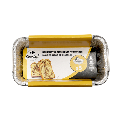 [3606605842860] CARREFOUR Barquettes Aluminium Profondes 1 L le paquet de 5