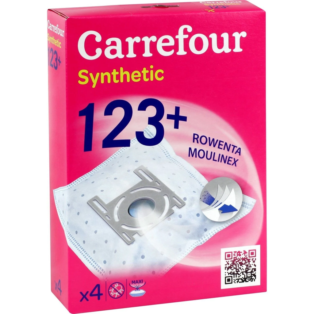 CARREFOUR Sacos de aspirador synthetic Rowenta/Moulinex 123+ caixa de 4