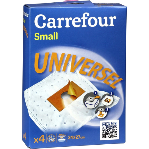 [3606606488494] CARREFOUR Sacs aspirateurs universel small, la boite de 4