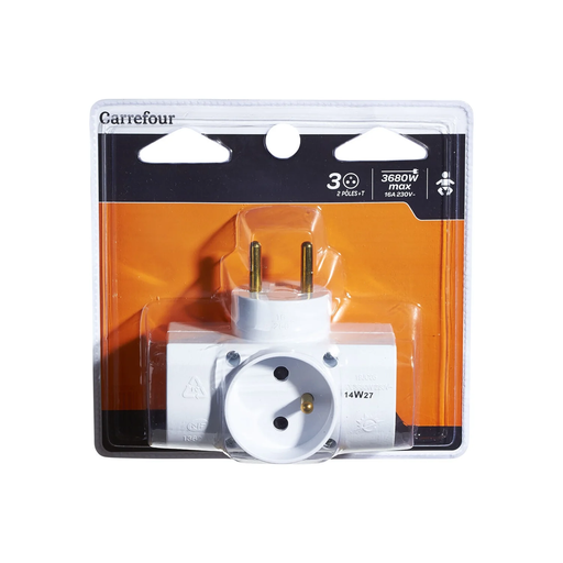 [3608140357342] CARREFOUR Side Triple Socket Adapter 16A 3-pack unit