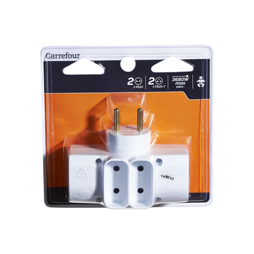[3608140357434] CARREFOUR Quadruple power strip 2X16A+2X6A lateral 4-socket block
