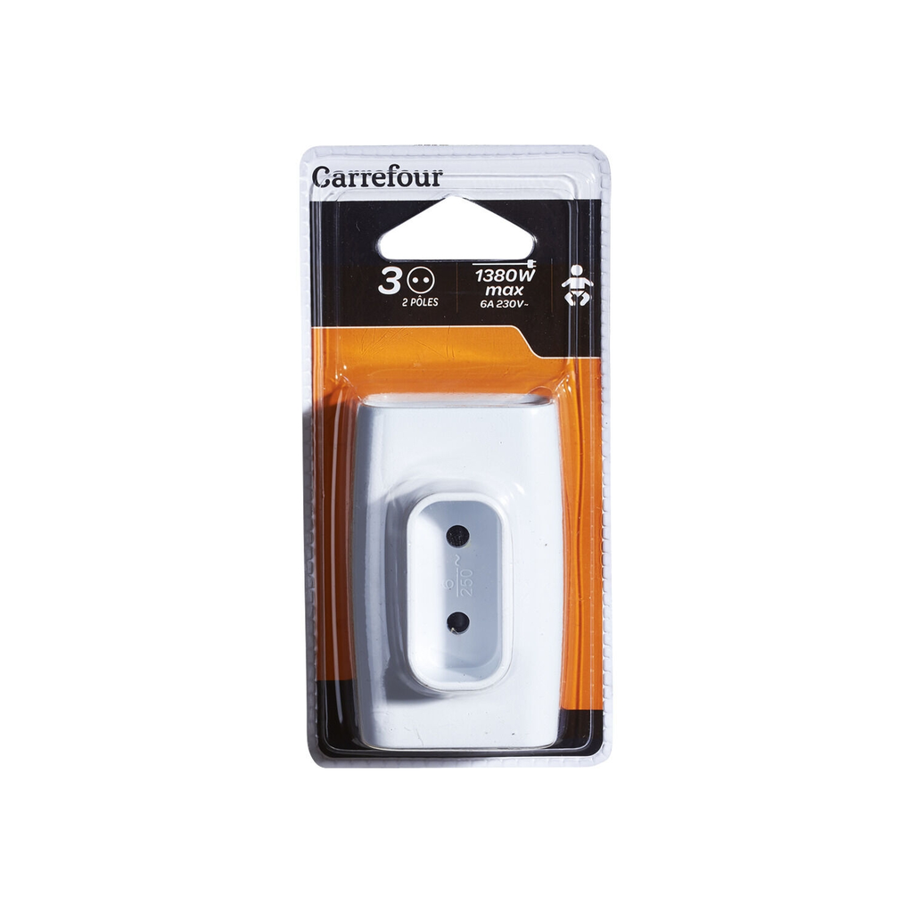 CARREFOUR Multiprise triplite 6A latérale le bloc de 3 prises