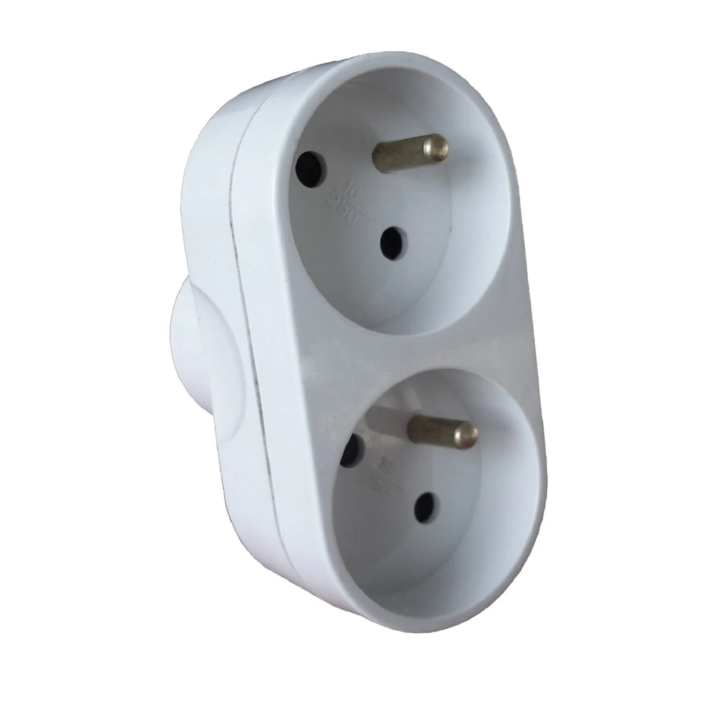 CARREFOUR Double plug adapter 2x16A white 2-piece block