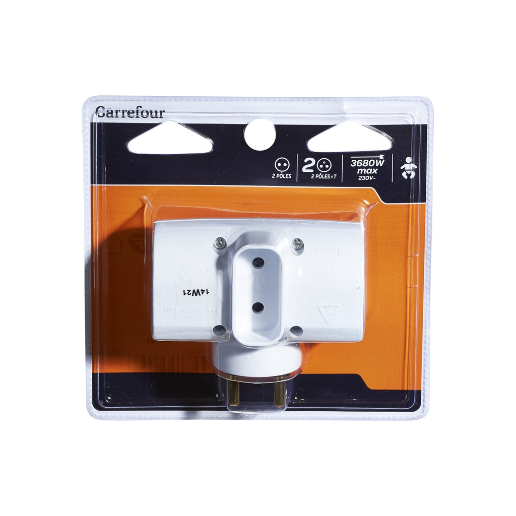 CARREFOUR Triple Socket Adapter 2x16A + 1x6A 3-socket block