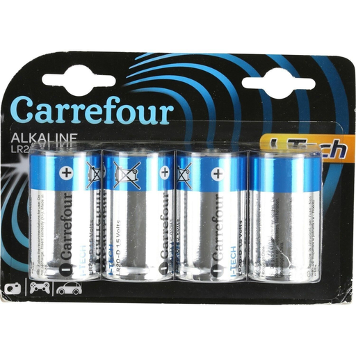 [3608141857247] CARREFOUR 4 Alkaline Batteries LR20/D 1.5V I-Tech