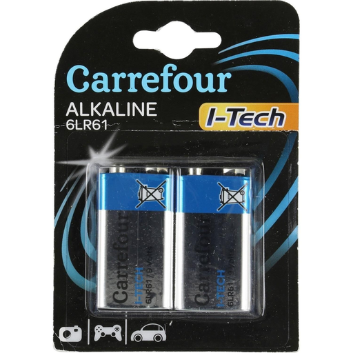 [3608141857261] CARREFOUR 2 Alkaline Batteries 9V/6LR61 I-Tech