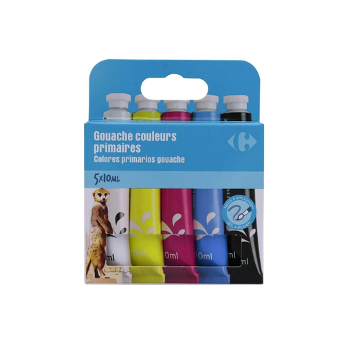 [3608141883703] CARREFOUR Guache em 5 cores primárias 5 tubos de 10 ml