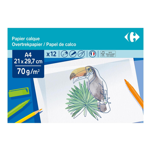 [3608142034319] CARREFOUR Papel vegetal A4 21x29,7cm 70g (12 folhas)