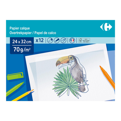 [3608142034326] CARREFOUR Papel vegetal 24x32cm 70g, a bolsa de 12 folhas