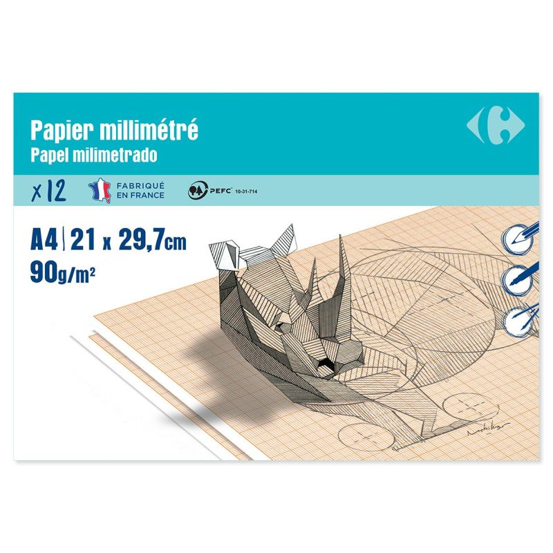 Carrefour Papier Milimetre 210X297 12 Feuilles 90G