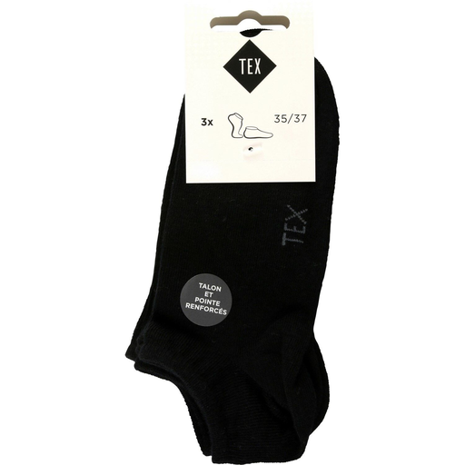 [3608144134017] TEX Calcetines tobilleros mujer negros invisibles T35/37 lote de 3 pares