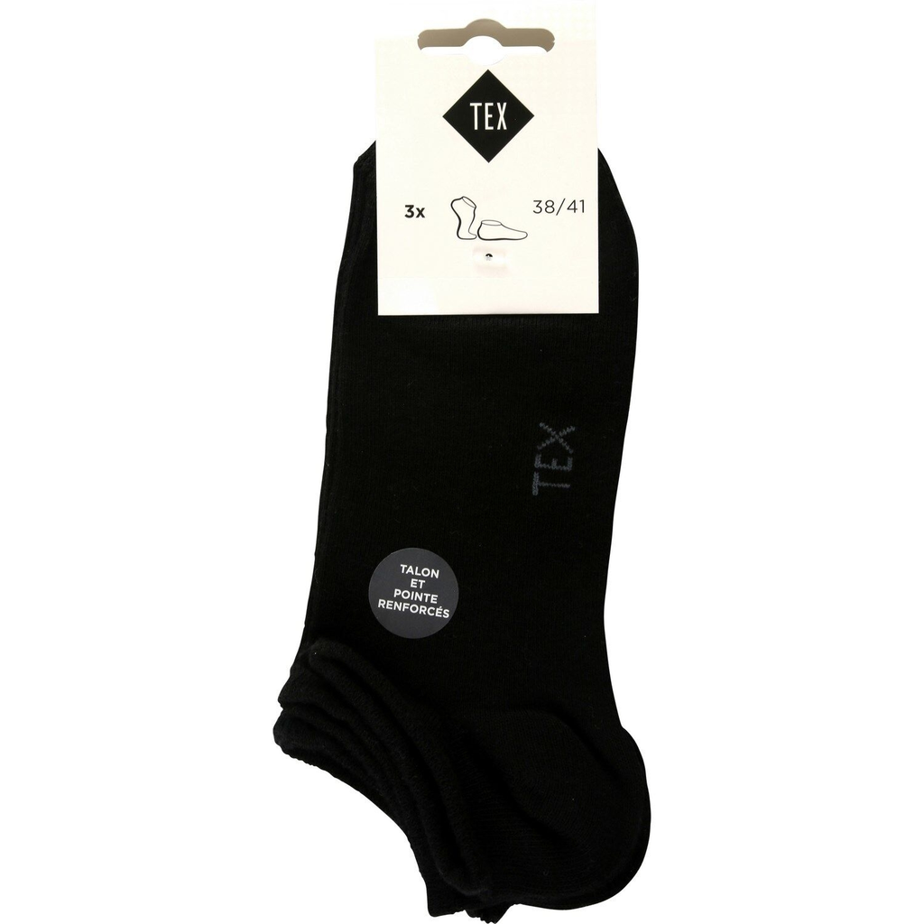 TEX Calcetines invisibles mujer negros T38/41 lote de 3 pares