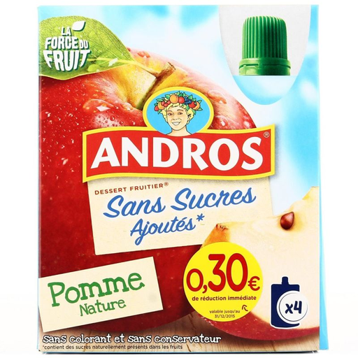 [3608580006701] ANDROS Apple Nature Pouch No Added Sugar 4X90g