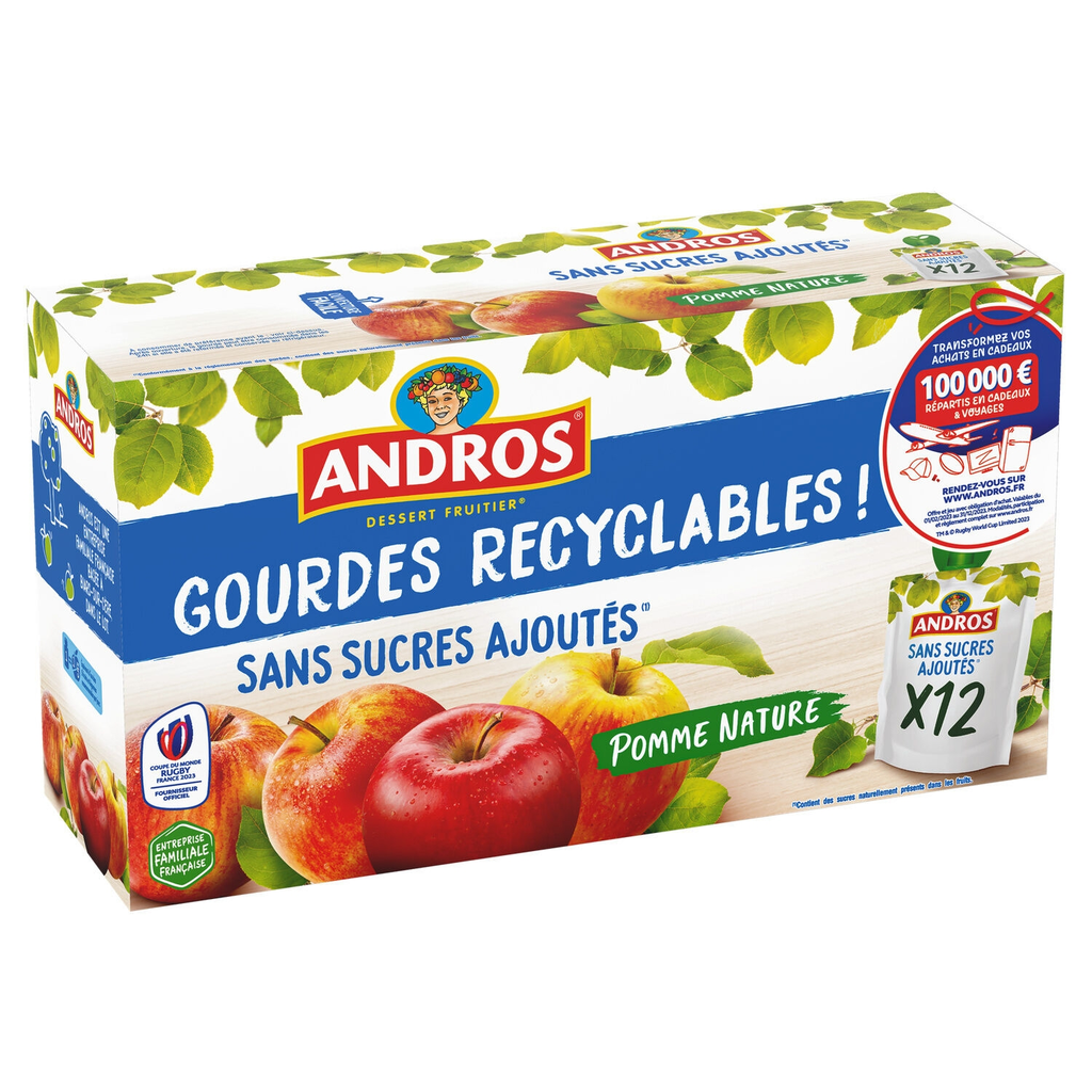 ANDROS Apple compote no added sugar 12 pouches of 90 g