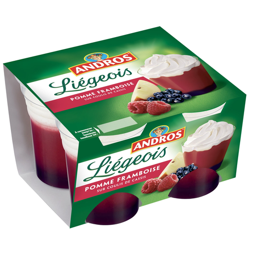 [3608580745235] ANDROS Fruit dessert liégeois apple raspberry blackcurrant 4 pots of 100 g