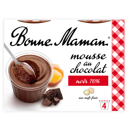 [3608580765653] BONNE MAMAN Mousse au chocolat noir intense aux oeufs frais 4 pots de 50 g