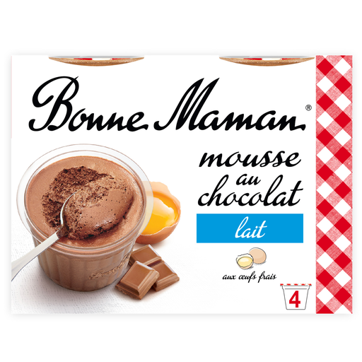 [3608580765684] BONNE MAMAN Mousse au chocolat au lait 4 pots de 50 g