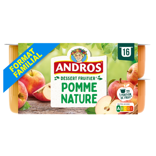 [3608580784524] ANDROS Sobremesa de fruta de maçã 16 x 100 g