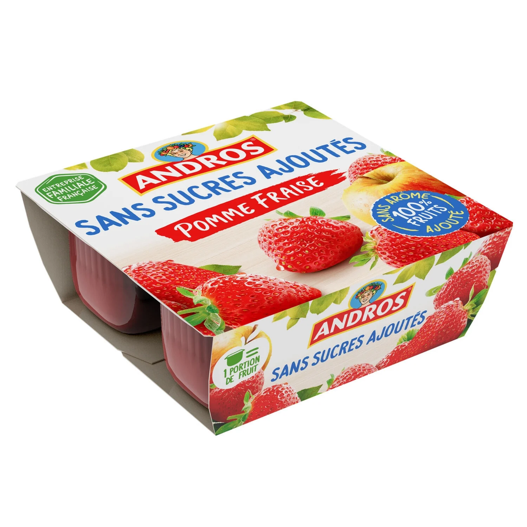 ANDROS Compota manzana fresa sin azúcares añadidos 4 potes 100 g