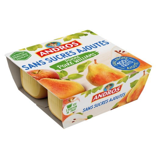[3608580787235] ANDROS Compote pomme poire sans sucres ajoutés 4 pots de 100 g