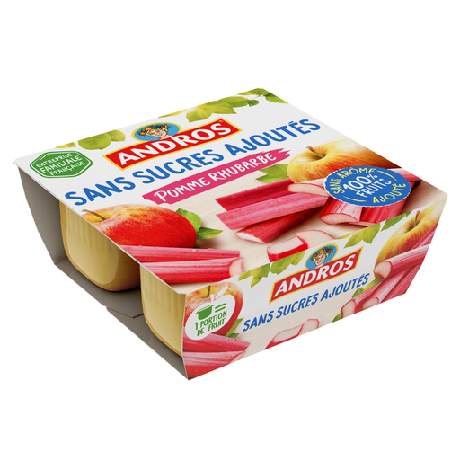 [3608580787259] ANDROS Compote Pomme Rhubarbe Sans Sucres Ajoutés 4x100g
