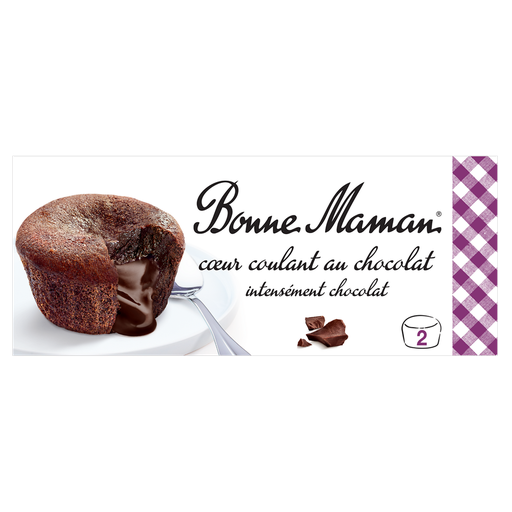 [3608580884170] BONNE MAMAN Dessert cœur coulant chocolat les 2 pots de 80 g