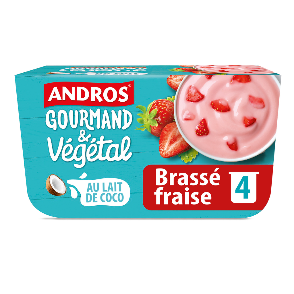 ANDROS Gourmand & Végétal Strawberry Coconut Milk Yogurt Alternative 4x100g
