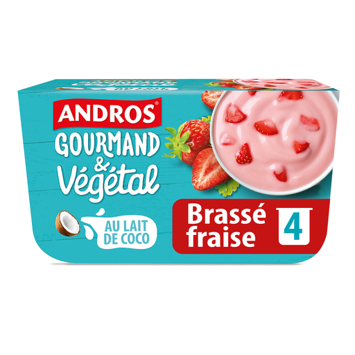 [3608580890911] ANDROS Gourmand & Végétal Strawberry Coconut Milk Yogurt Alternative 4x100g
