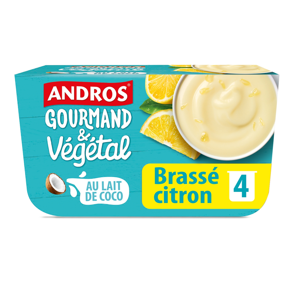 ANDROS Gourmand & Végétal Sicilian Lemon Coconut Milk Fermented Dessert 4x100g
