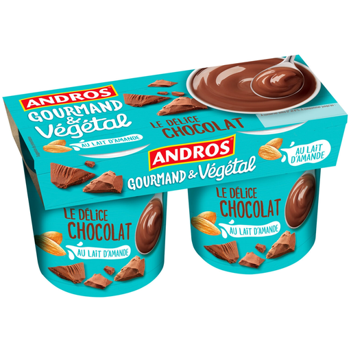 [3608580890959] ANDROS Postre vegetal leche de almendras chocolate 2 vasos de 120 g