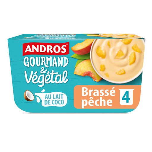 [3608580890997] ANDROS Gourmand & Végétal Peach Coconut Milk Stirred Yogurt 4x100g