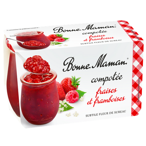 [3608580931546] BONNE MAMAN Sobremesa de fruta compota Morangos Framboesas Flor de Sabugueiro 2 potes de 130 g