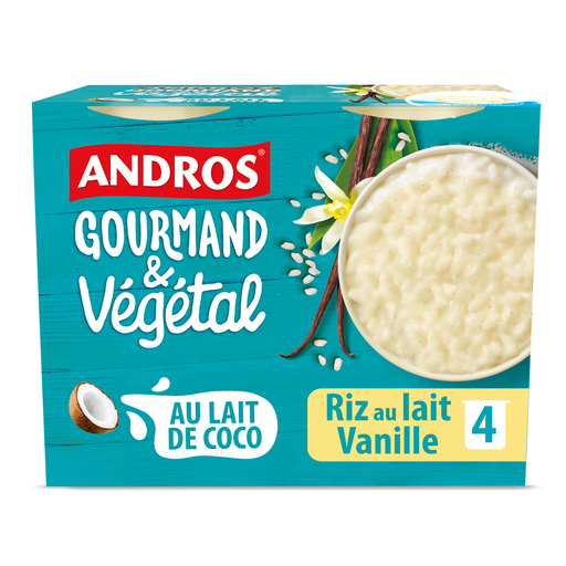 [3608580968252] ANDROS Gourmand & Végétal Coconut Milk Rice Pudding with Vanilla 4x100g