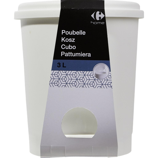 [3609230145818] CARREFOUR Pedal bin plastic white HOME 3 L